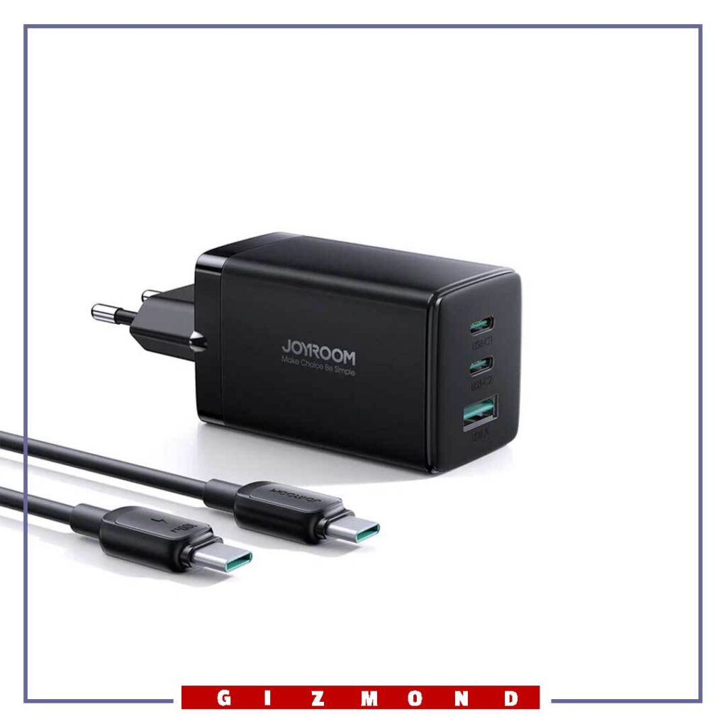 آداپتور شارژ 3 پورت  65 وات همراه با کابل جویروم  Joyroom 65W Gan ultra Charger jr-Tcg01