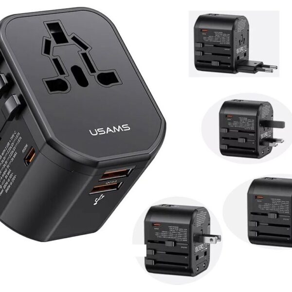 اداپتور شارژر مسافرتی جهانی دوUSB، یک TYPE-Cو یک سوکت برق 20W یوسمز مدل US-CC179