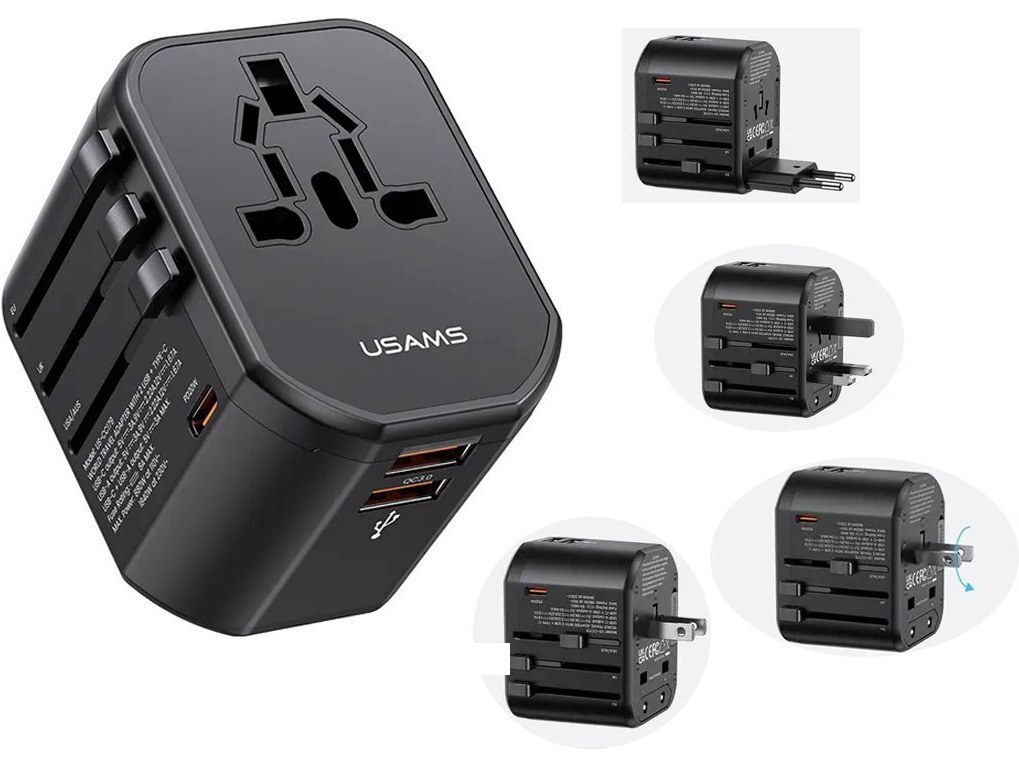 اداپتور شارژر مسافرتی جهانی دوUSB، یک TYPE-Cو یک سوکت برق 20W یوسمز مدل US-CC179